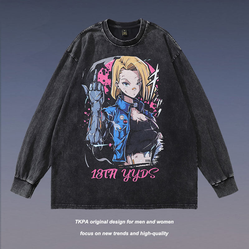 Men Long Sleeve Shirt Vintage Cartoon Print Oversize Long Sleeve T-shirt for Men and Women
