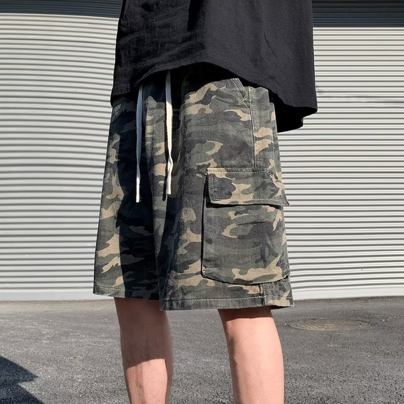 Men Sweatpants Vintage Camouflage Shorts Men's Summer Straight Loose