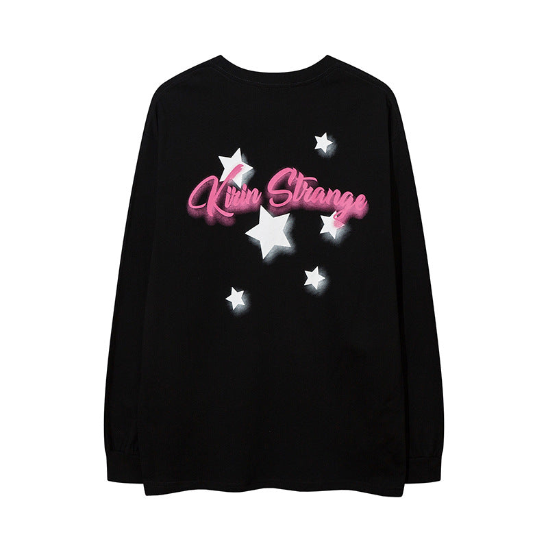 Men Long Sleeve Shirt Graffiti Necklace Personalized Couple Long Sleeve T-shirt Bottoming Men and Women