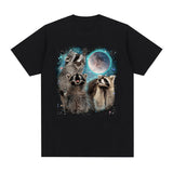 3 Racoon Moon Howling Raccoon Head T Shirt Funny Graphic