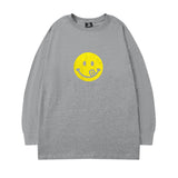 Men Long Sleeve Shirt Vintage Smiley Printed Long Sleeve T-shirt Men's round Neck Top