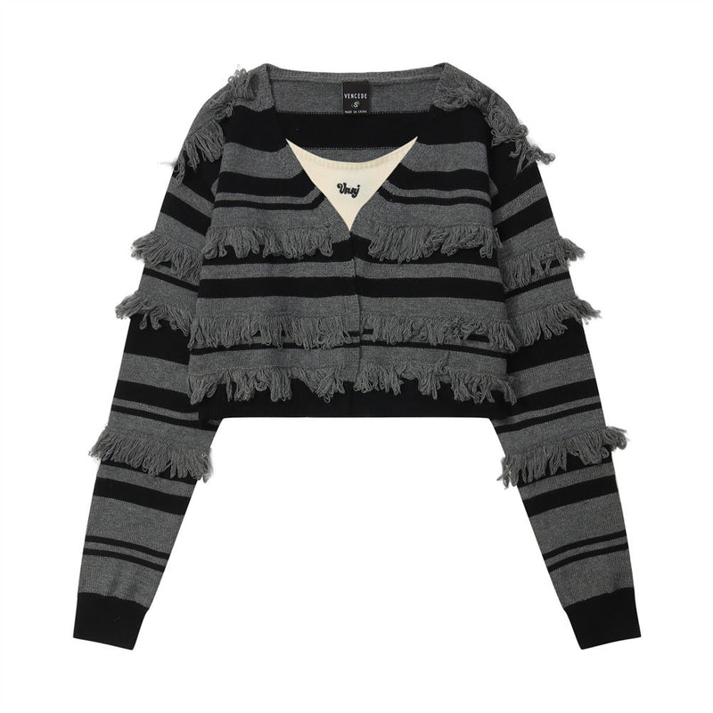 Women Sweater Knitted Cardigan Hanging Color Matching Cropped Sweater Coat