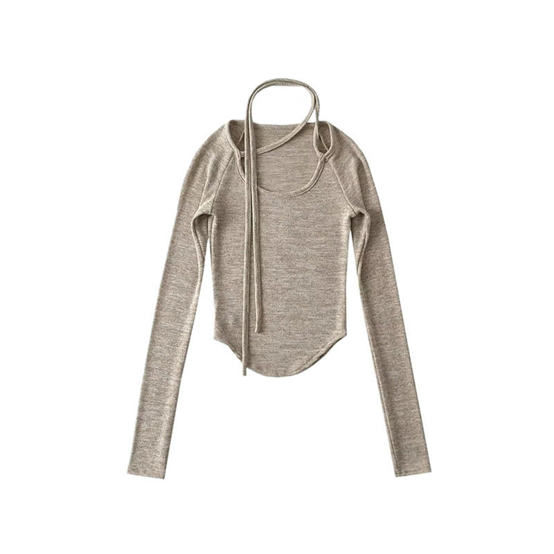 Women T-Shirt round Neck Streamer Long Sleeve T-shirt Women's Autumn Top