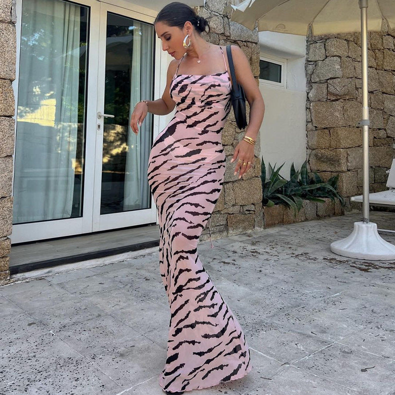 Women Halter Tops Summer Fashion Printed Slim Strap Dress