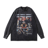 Men Long Sleeve Shirt Vintage Angel Washed Long Sleeve T-shirt Men's Distressed All-Match Top