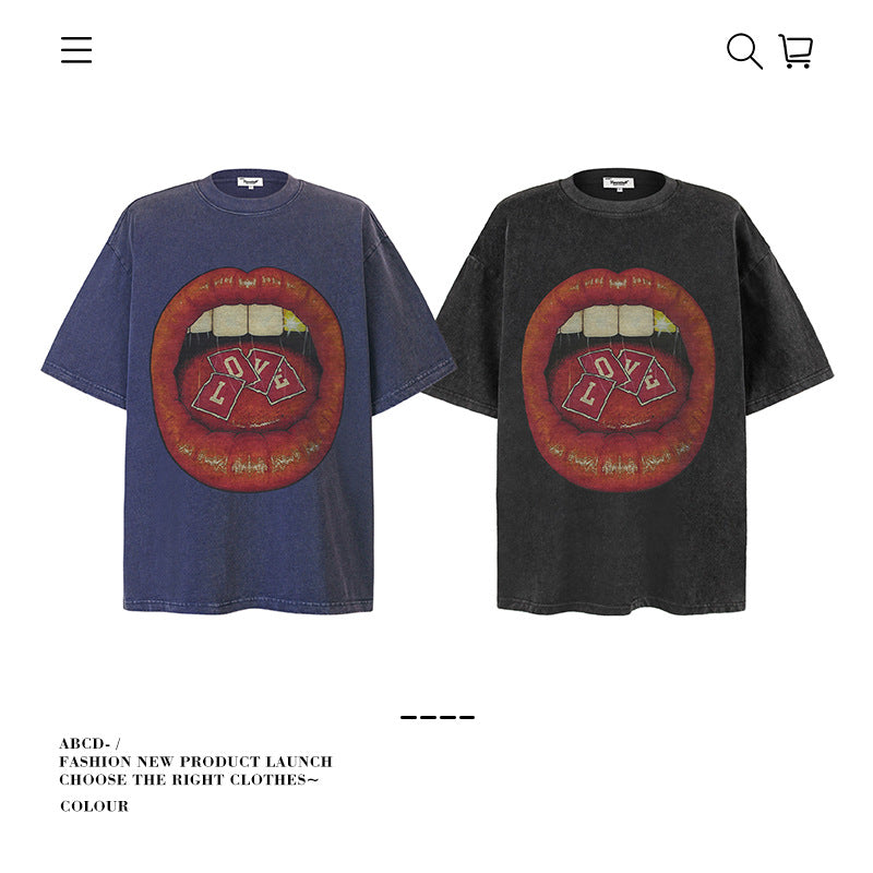 American vintage street T-shirt pure cotton retro men's and women's summer loose