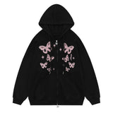 Men Hoodie Bow Bandage Hooded Coat Butterfly Print Cardigan Sweater Spring and Autumn