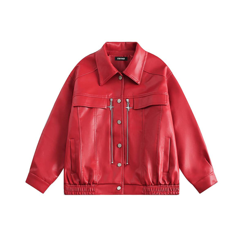 Unisex Jacket Autumn Geometric Segmentation Leather Coat