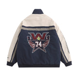 Men Cotton Mixed Jacket Coat Stitching Contrast Color Cotton Coat Jacket Men Winter Cotton Padded Warm Loose Letter Embroidery