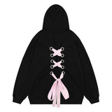 Men Hoodie Bow Bandage Hooded Coat Butterfly Print Cardigan Sweater Spring and Autumn