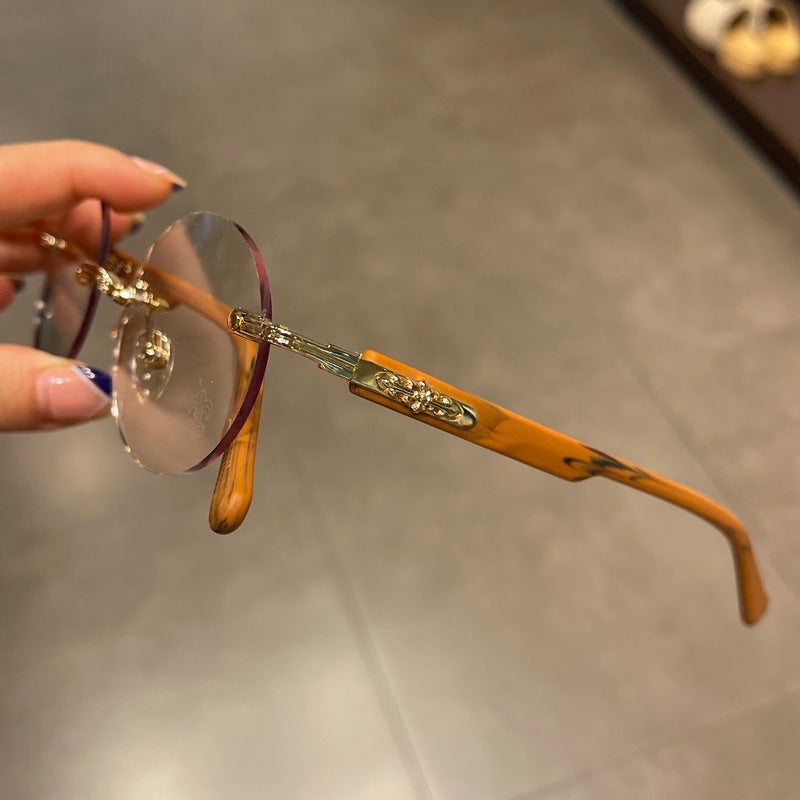CHH Chrome Hearts Glasses Frame Frameless Round Perforated Myopia Glasses Frame Vintage