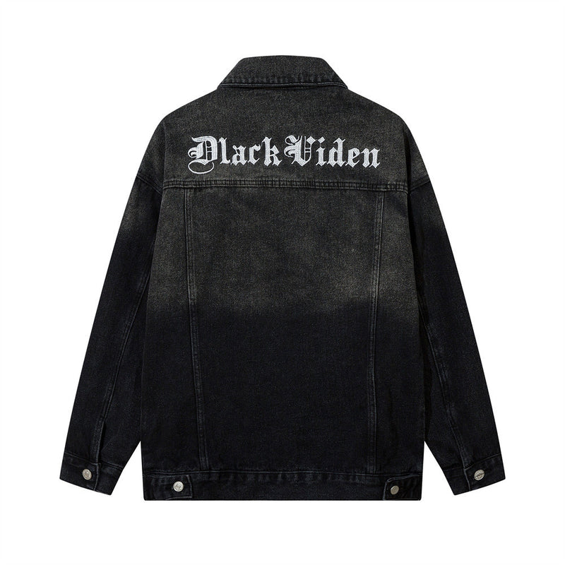 Men Denim Jacket XINGX Embroidered Denim Jacket Male and Female Couples Wear Washed Distressed Jacket