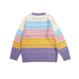 Unisex Sweatshirt Autumn Colorful Striped Hollow Top