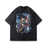 Men T Shirt Hip Hop Anime Print Distressed Short Sleeve T-shirt Men and Women Retro