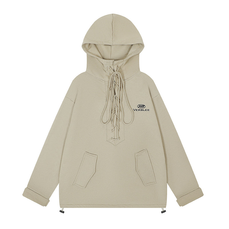 Men Hoodie Drawstring Lace Hooded Sweater Men's Loose Masked Turtleneck Pullover Hoodie Autumn and Winter