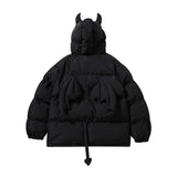 Men Cotton Mixed Jacket Coat Little Devil Hooded Cotton Jacket Male Winter Loose Cotton Jacket Coat