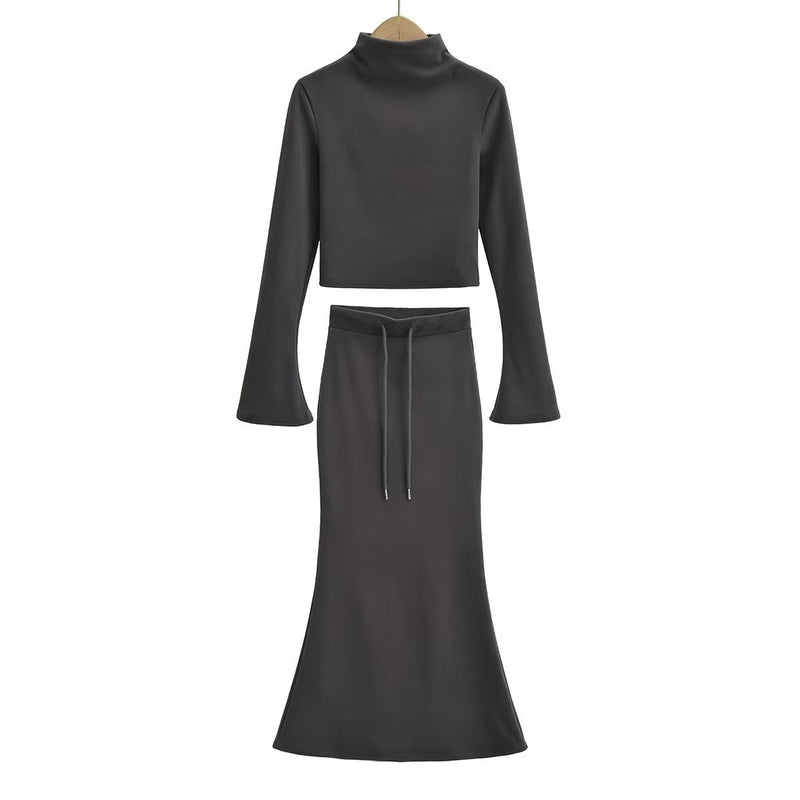 Women Skirt Fashion Long Sleeve T-shirt Top and Skirt Suit