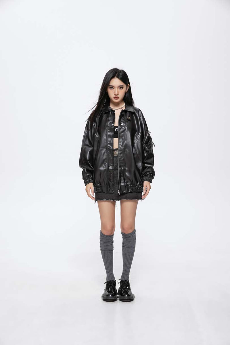 Unisex Jacket Autumn Retro Loose Leather Coat Women's Clothing