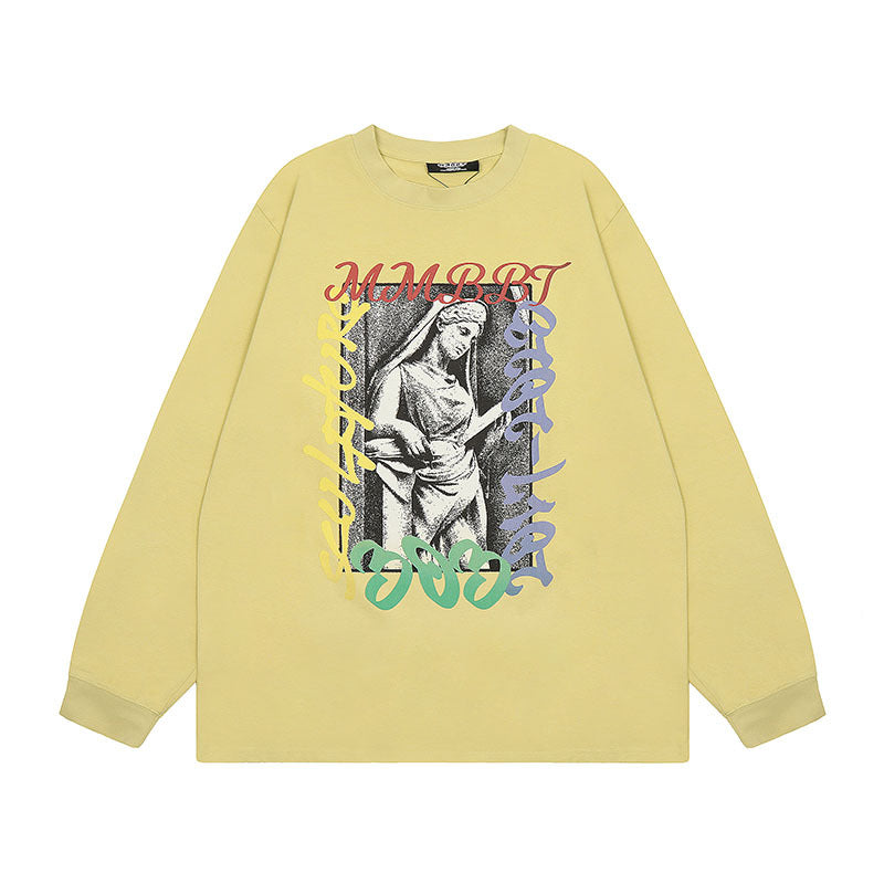Men Long Sleeve Shirt Printed Long Sleeve Bottoming T-shirt Men and Women Vibe All-Match Top Autumn