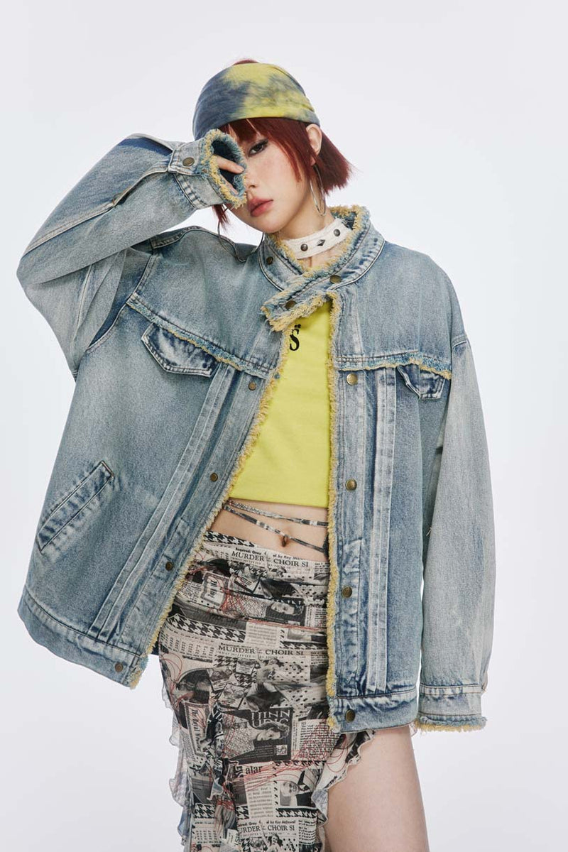 Unisex Jacket Autumn Affixed Cloth Embroidered Denim Coat Women's Clothing