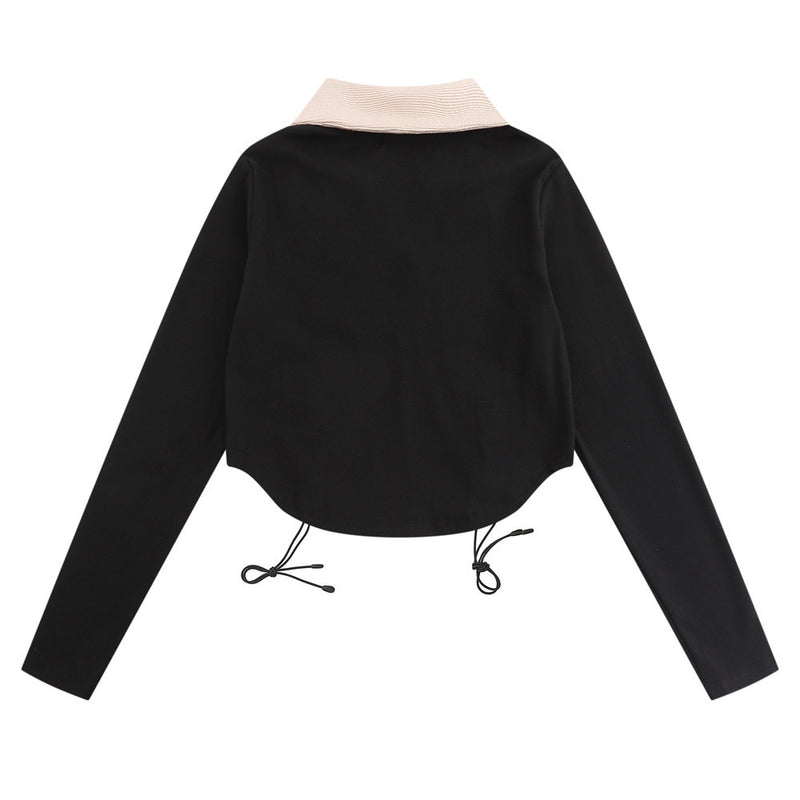 Women Long Sleeve T-Shirt Long Sleeve T-shirt Girls Autumn Ins Lapel Color Matching