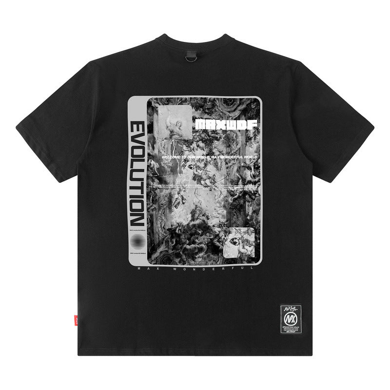 Men's T Shirt Dark Style Printed Short-Sleeved T-shirt Men's and Women's High Street Loose Trendy
