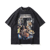 Men T Shirt Washed Vintage Printed round Neck Summer Short Sleeve T-shirt for Men and Women