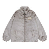 Men Cotton Mixed Jacket Coat Embroidered Lamb Coat Men's Winter Collar Drawstring Loose Cotton Coat Jacket