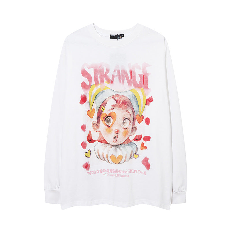 Men Long Sleeve Shirt Sweet Cool Cartoon Print Top Hip Hop Long Sleeve T-shirt Men and Women
