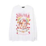 Men Long Sleeve Shirt Sweet Cool Cartoon Print Top Hip Hop Long Sleeve T-shirt Men and Women