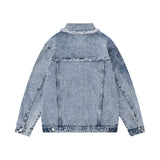 Men Denim Jacket Washed Distressed Butterfly Printed Denim Men Spring and Autumn Jacket