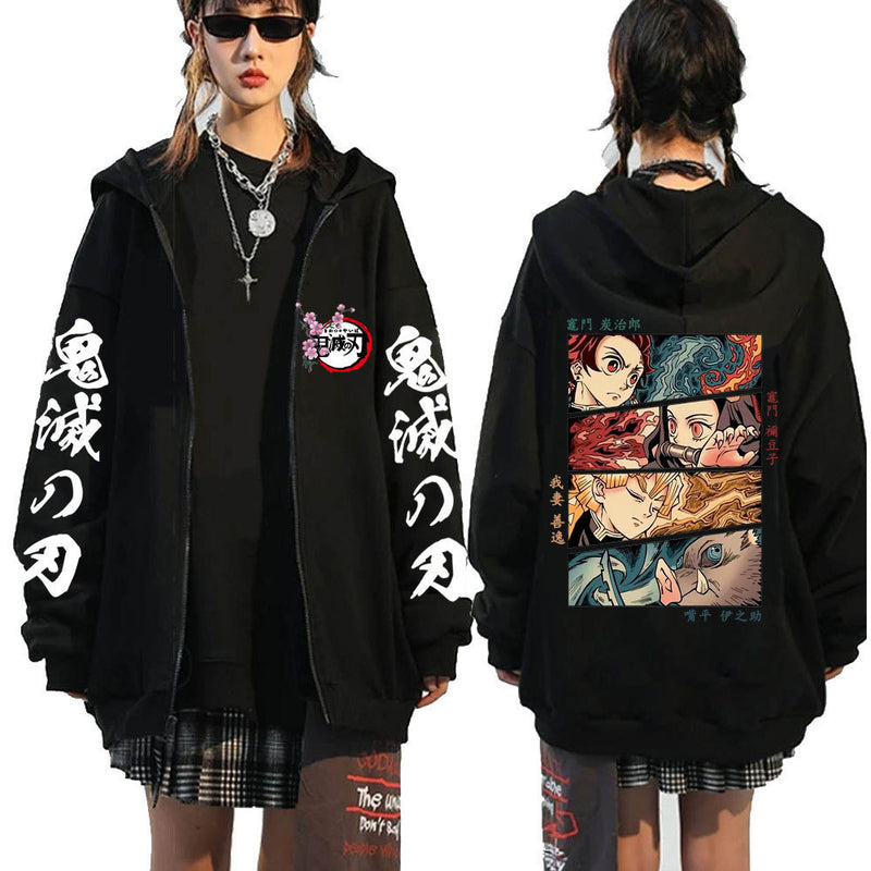Men Women Anime Zip Hoodie Demon Slayer Graphic Print