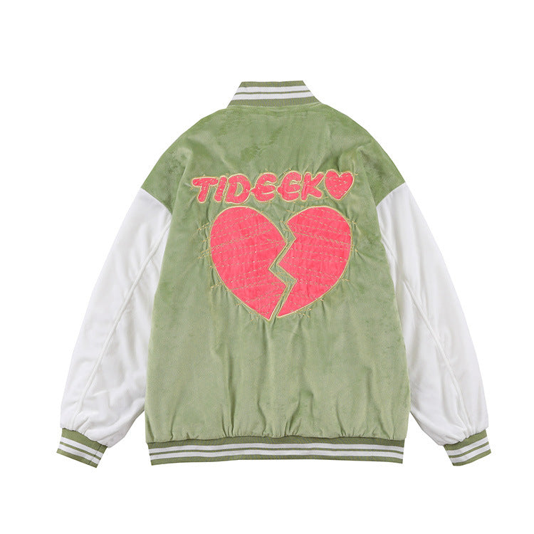 Varsity Jacket Vintage Men's Autumn and Winter Avocado Green Baseball Jacket