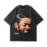 Men T Shirt Washed and Worn Vintage Print Short Sleeves T-shirt Men and Women