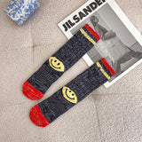 Kapital Sock Hitian Hehong Heel Smiley Face Socks Ins Trendy Street Mid-Calf Autumn and Winter Wool Thick Thread Knitted Socks