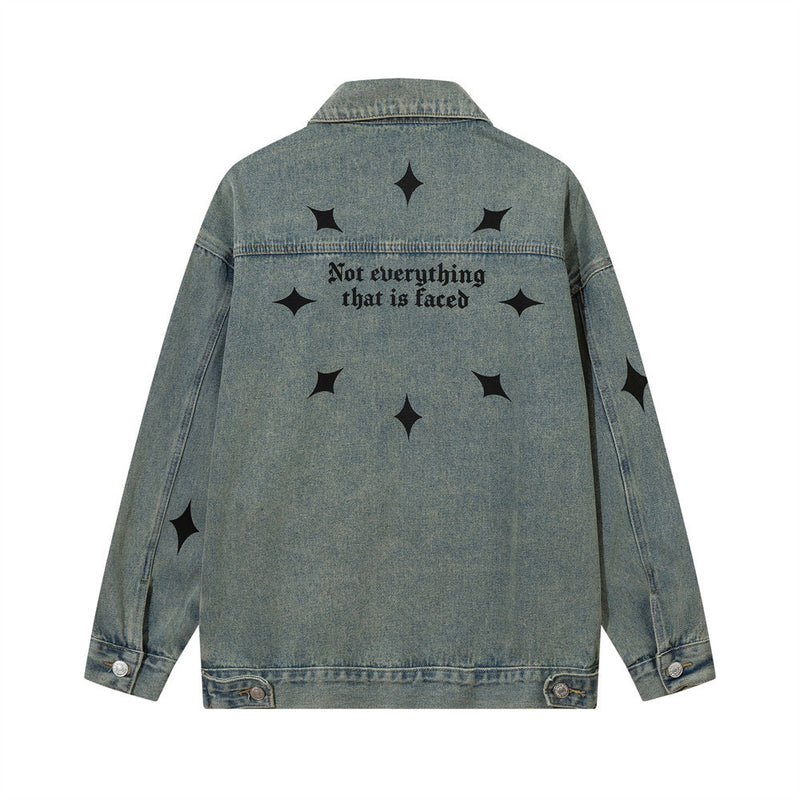 Men Denim Jacket XINGX Denim Jacket Men and Women Couple Loose Washed-out Jacket