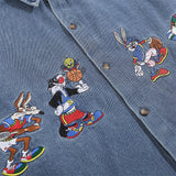 Men Long Sleeved T Shirt Embroidered Denim Shirt All-Matching Loose Casual Spring and Autumn Long Sleeve Shirt Coat