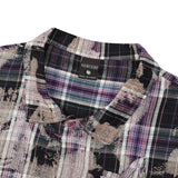 Men Long Sleeved T Shirt Tie-Dyed Washed Plaid Shirt Men's Spring and Autumn Casual Loose Long Sleeve Lapel Shirt