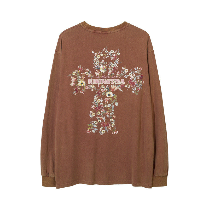 Men Long Sleeve Shirt Distressed Printed Loose Long Sleeves Male Couple Casual T-shirt