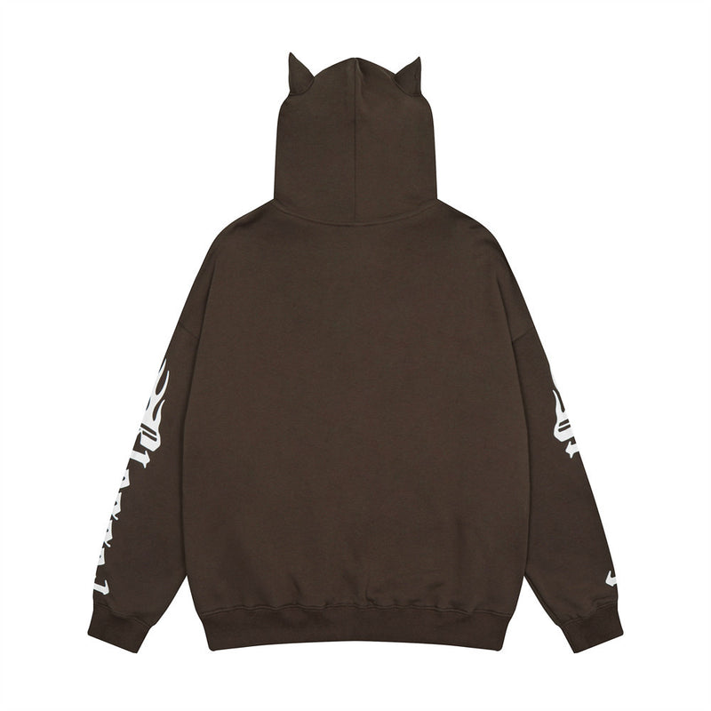 Men Hoodie Horn Letter Printed Hoodie Coat