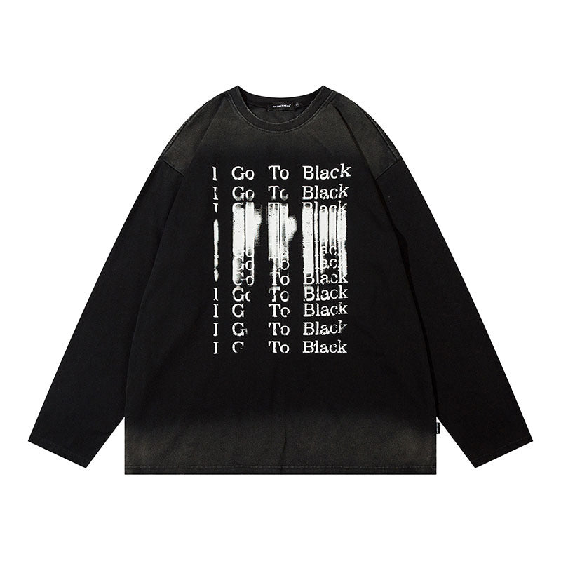 Men Long Sleeve Shirt Distressed Gradient Long Sleeve T-shirt Men and Women Hiphop Street Retro Base