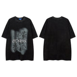 Men T Shirt Vintage Distressed Dark Portrait Wash Couple Short Sleeve T-shirt Men
