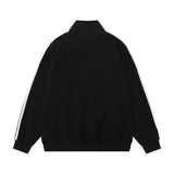 Men Hoodie Zipped Stand Collar Sweater Spring and Autumn Loose Raglan Long Sleeve Striped Stitching Sports Turtleneck Pullover