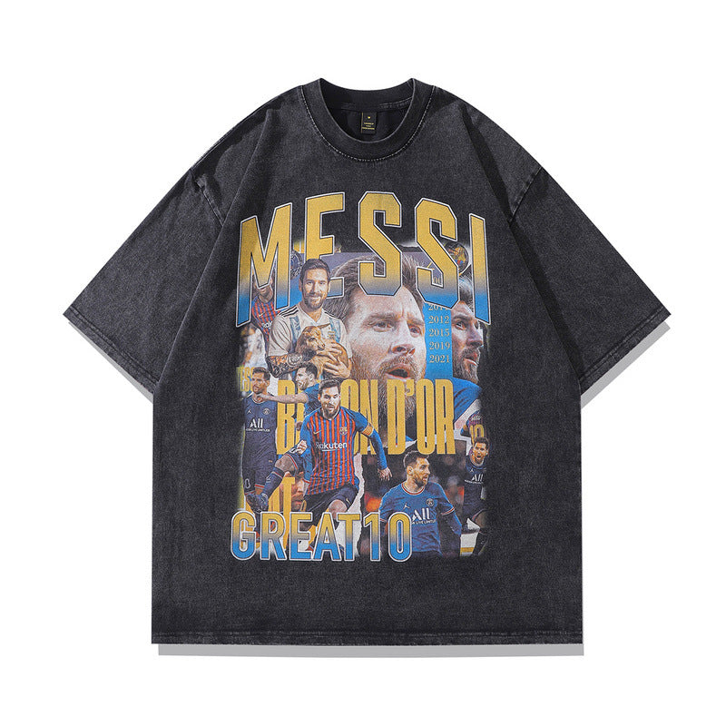 Men T Shirt Printed Distressed Short Sleeve T-shirt Men's Fashion Brand Loose Washed-out Half Sleeve