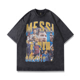 Men T Shirt Vintage Portrait Printing Distressed Short-Sleeved T-shirt Men's Fashion Brand Washed