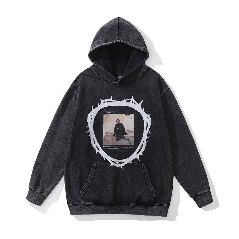 Unisex Vintage Hoodie Figure Print Cotton Sweater