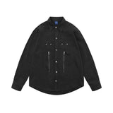 Men Long Sleeved T Shirt Spring and Autumn Solid Color Long Sleeve Shirt Men's Zipper Pocket Lapels Shirt Pure Cotton Cardigan Top