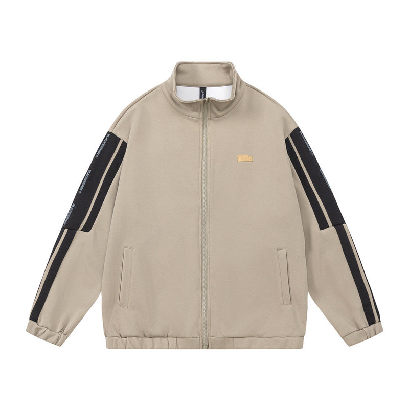Men Hoodie Sports Stand Collar Cardigan Sweater Casual Loose Stitching Contrast Color Long Sleeves Half Turtleneck Coat