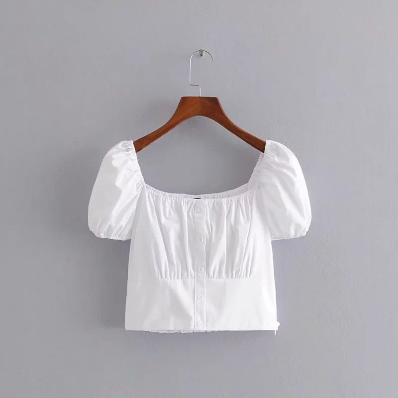 Women T-Shirt Single-Breasted French Short Top