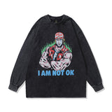 Men Long Sleeve Shirt Distressed Long Sleeve T-shirt Men's Trendy Ins Hip Hop round Neck Sweater